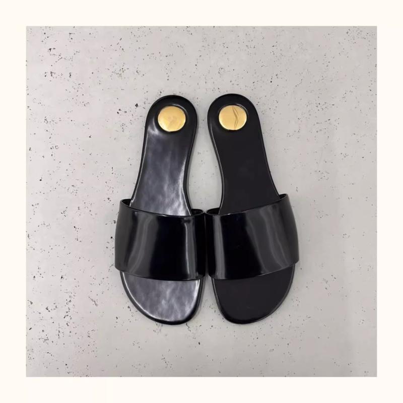 CARLYLE slides in glazed leather Black | Womens Flat Sandals