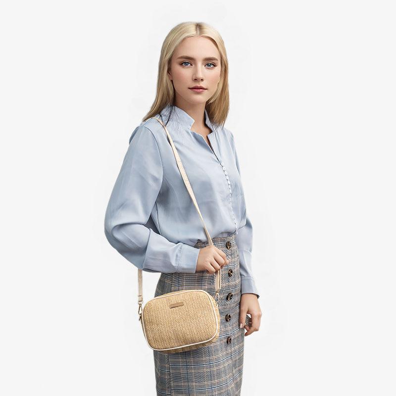 GABY zipped pouch in raffia Naturel And Brick | Womens Crossbody Bags