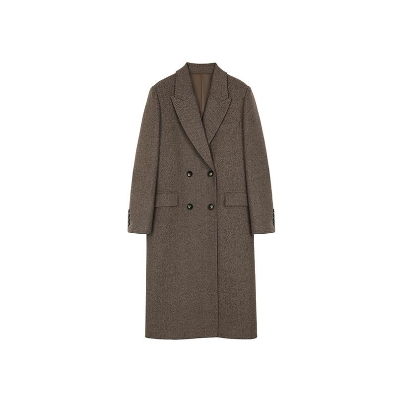 long coat in cashmere and wool felt Kaki | Womens Leather And Coats