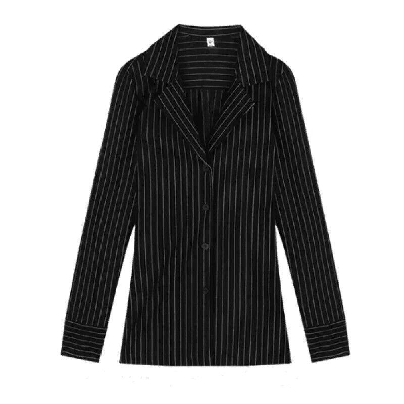 Pajama Shirt in Striped Silk Satin Black Craie | Womens Shirts And Tops