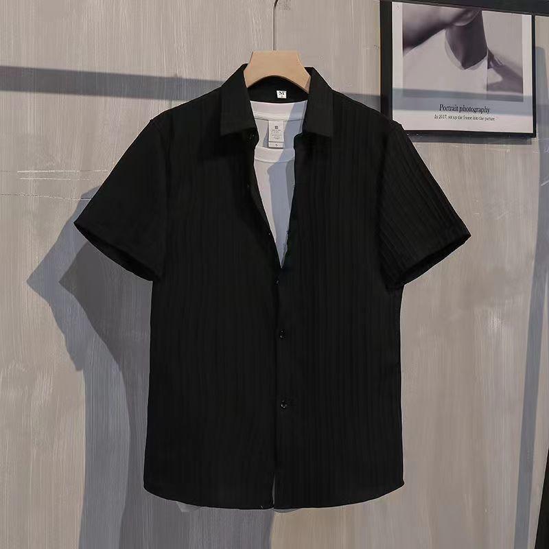 Shirt in Matte And Shiny Cassandre Striped Silk Black | Mens Shirts