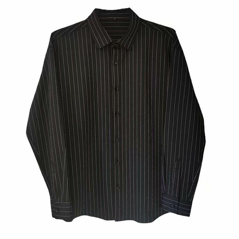 Shirt in Striped Silk Satin Black Craie | Mens Shirts