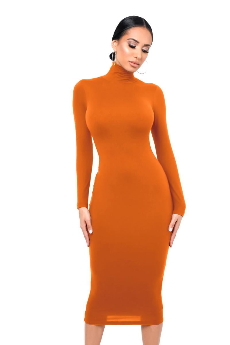 turtleneck dress in stretch jersey Caramel | Womens Dresses And Skirts