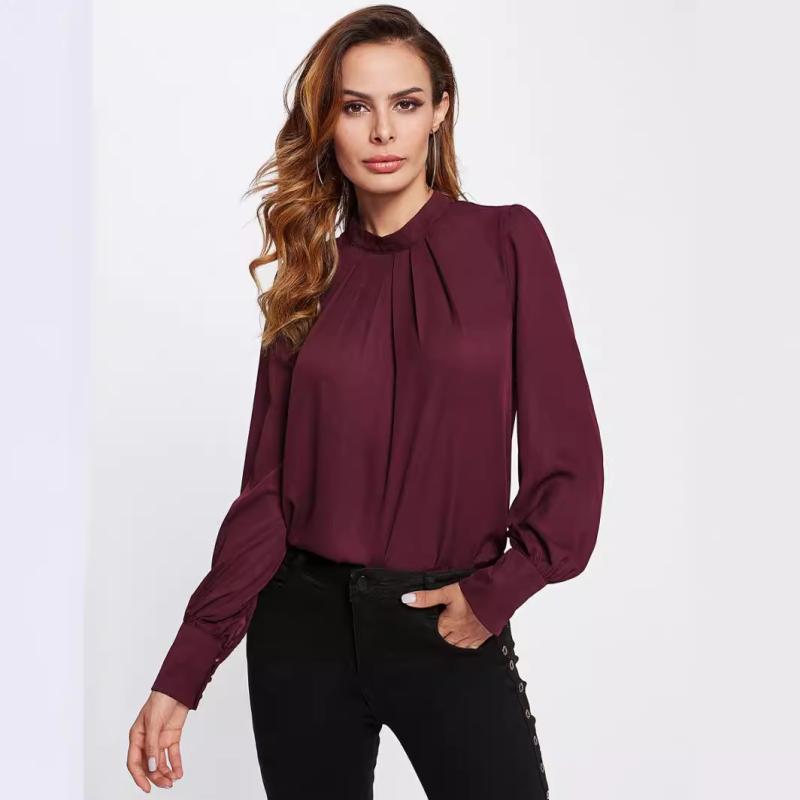 twist-neck garter blouse in silk satin Chocolat | Womens Shirts And Tops