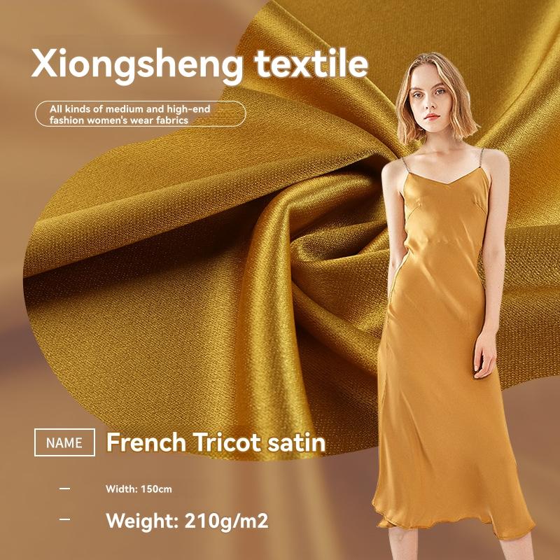 V-neck dress in silk satin Ocre | Womens Dresses And Skirts