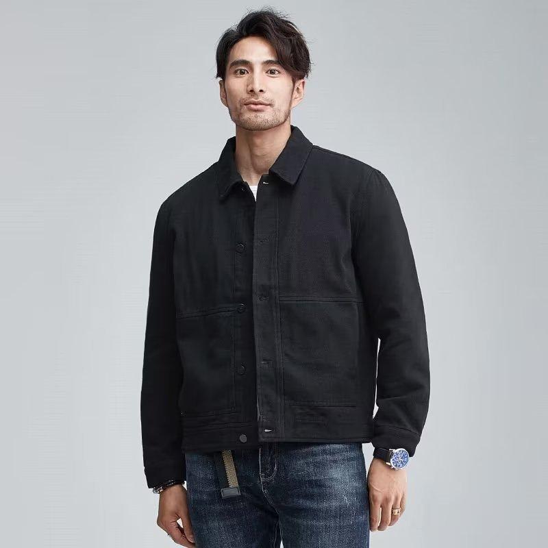 Work Jacket in Cotton Canvas And Corduroy Black | Mens Denim