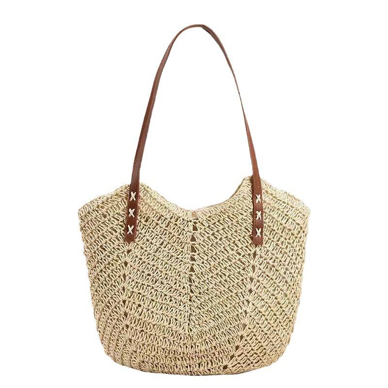 Panier small in raffia and vegetable-tanned leather Natural And Brick | Womens Paniers And Totes